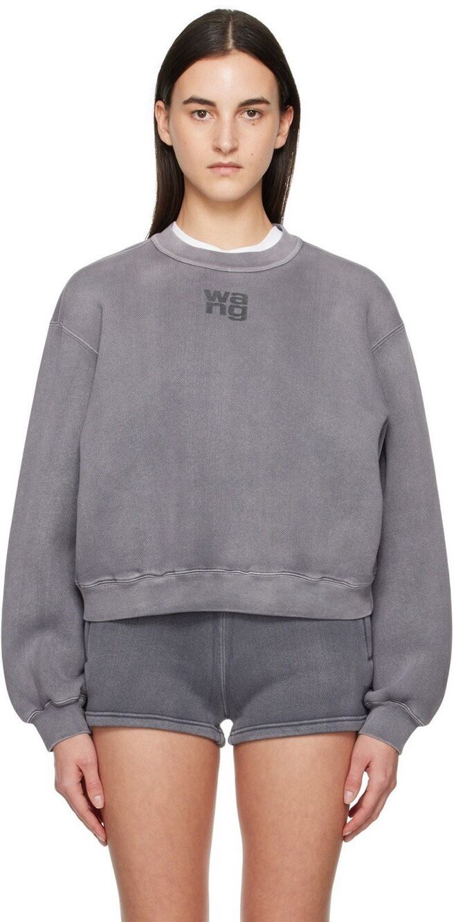 Alexander Wang.T Puff Logo Cotton Blend Sweatshirt Washed Asphalt Women’s Small